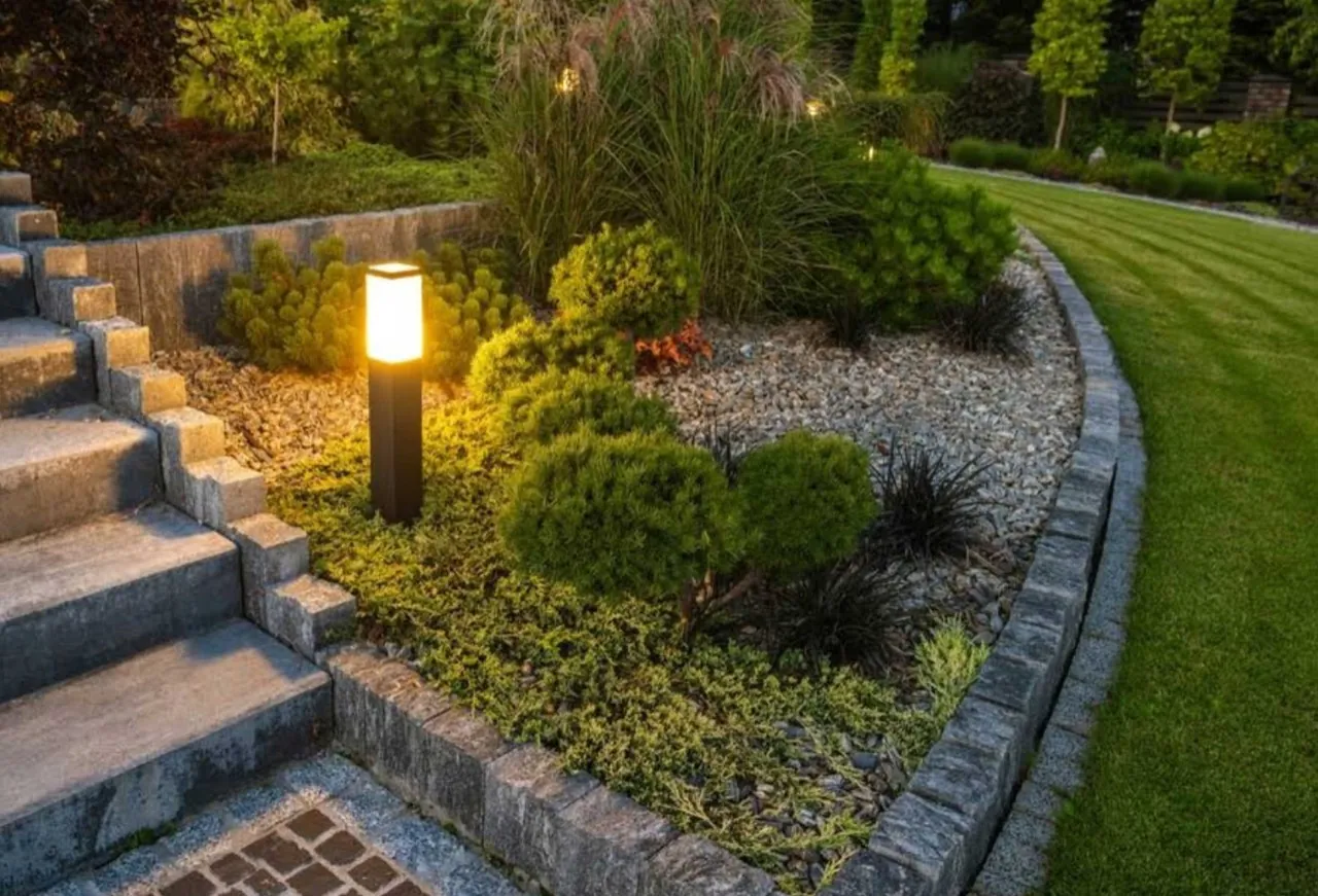 Gartenanlage mit Natursteinstufen
